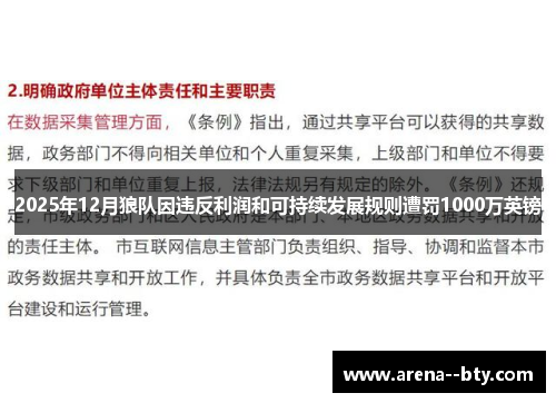 2025年12月狼队因违反利润和可持续发展规则遭罚1000万英镑